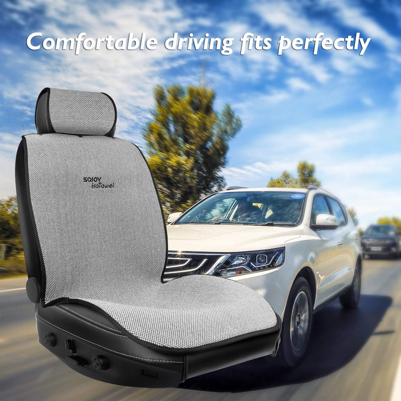 Sojoy IsoTowel Car Seat Cover for Front Seat,Breathable Fabric with Non-Slip Bottom,Comfort Car Seat Protector for Cold Weather (Black & White) - Image 2